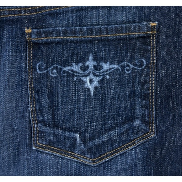 Vintage GAP Denim Mini Skirt Women's 12 Blue Dark Wash Floral-Bleach Pockets Y2K - Picture 3 of 9